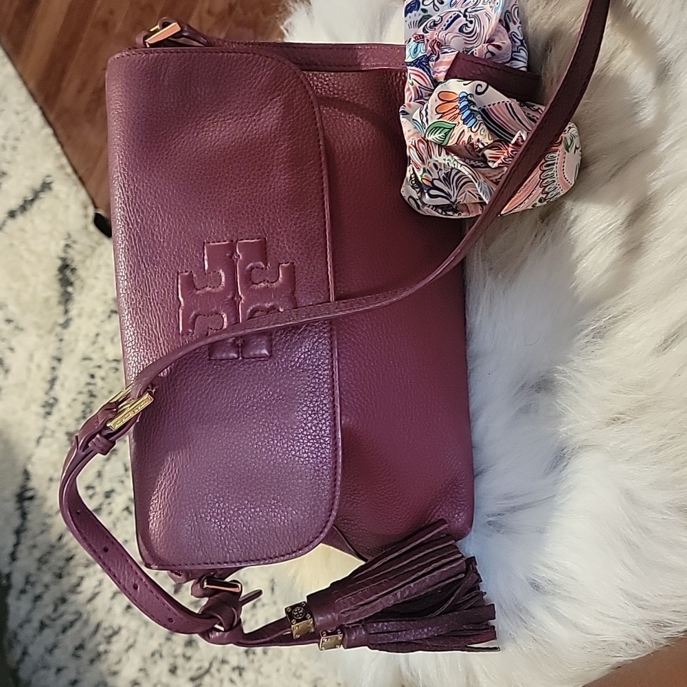Tory Burch Berry Leather Flap Crossbody with Tassel